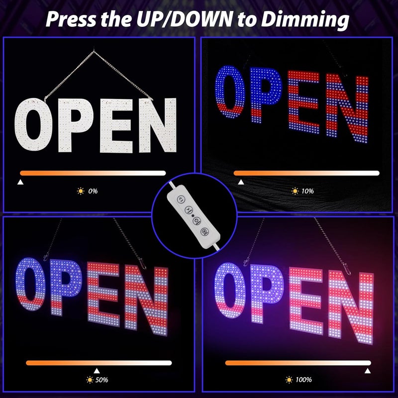 Thirdpolite LED Open Signs for Business, 30"L x 10"W Inch Large Led Open Sign with 3 Scene Modes, Ultra Bright Adjustable Light Up Open Sign Led for Storefront Window Glass Door Shop Store Bar Salon Cafes Restaurant (US Flag Design) - Image 2